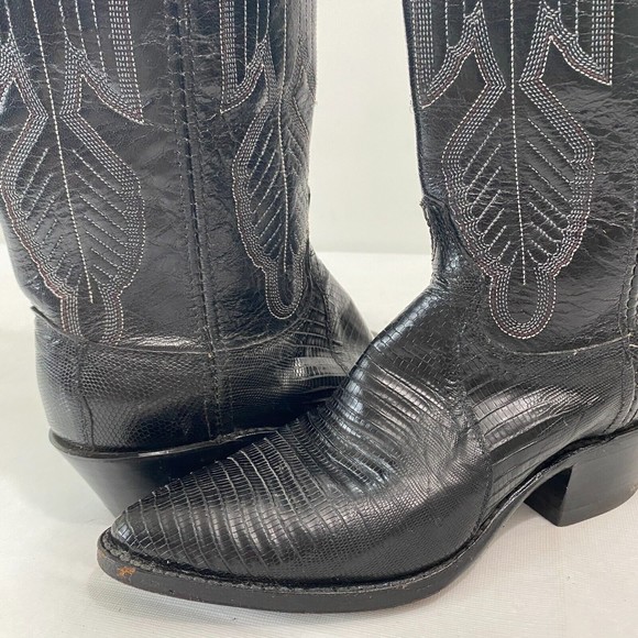 VTG Dan Post Black Teju Lizard Leather Embroidered Western Cowboy Boots Womens 5 - Picture 9 of 14